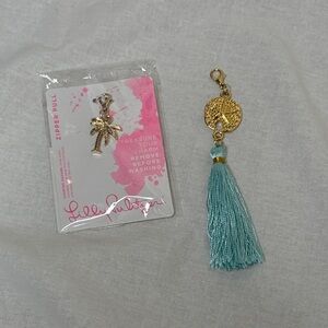LOT Lilly Pulitzer Zipper Pull Charms Palm Tree Sand Dollar Tassel Gold